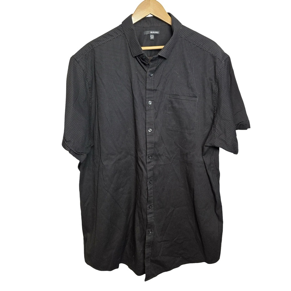 Murano Short Sleeve Button-Down Shirt Black Microdot 100% Cotton‎ Men’s 2XB